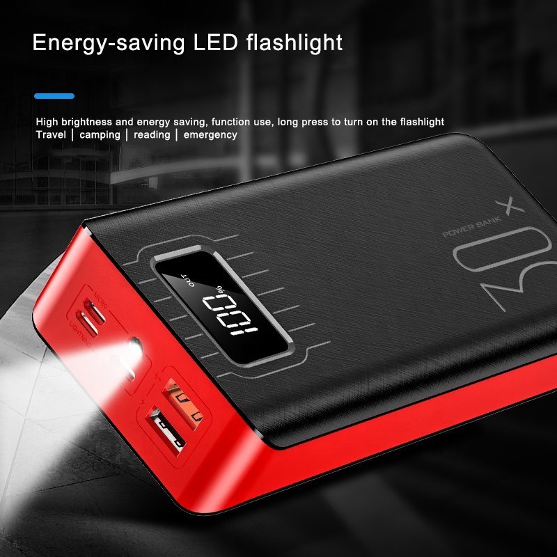 20000mAh External Battery Power Bank Dual USB With LED Flashlight - Family comes first essentialsDC - THE CEORed Black