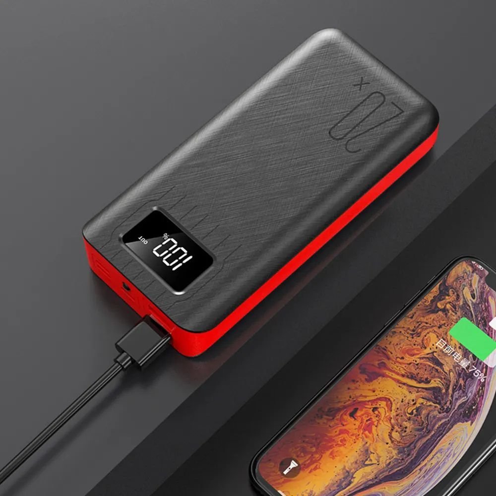 20000mAh External Battery Power Bank Dual USB With LED Flashlight - Family comes first essentialsDC - THE CEORed Black