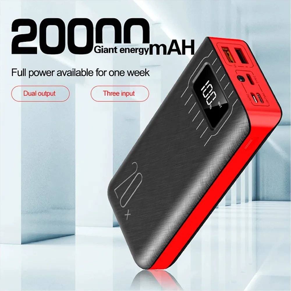 20000mAh External Battery Power Bank Dual USB With LED Flashlight - Family comes first essentialsDC - THE CEORed Black