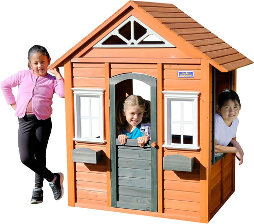 Wooden Playhouse With Open Design And Flower Pot Holders