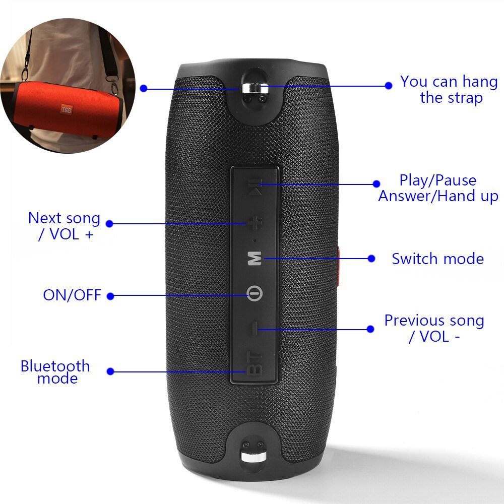 Large Waterproof Wireless Portable Bluetooth Speaker With Strap - Family comes first essentialsDC - THE CEOBlue/Red